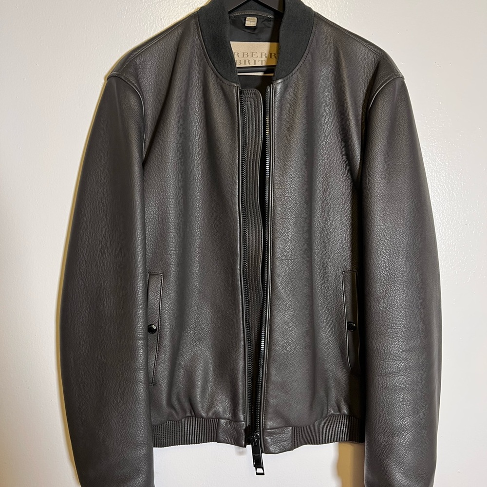 Burberry Black Leather Bomber Jacket